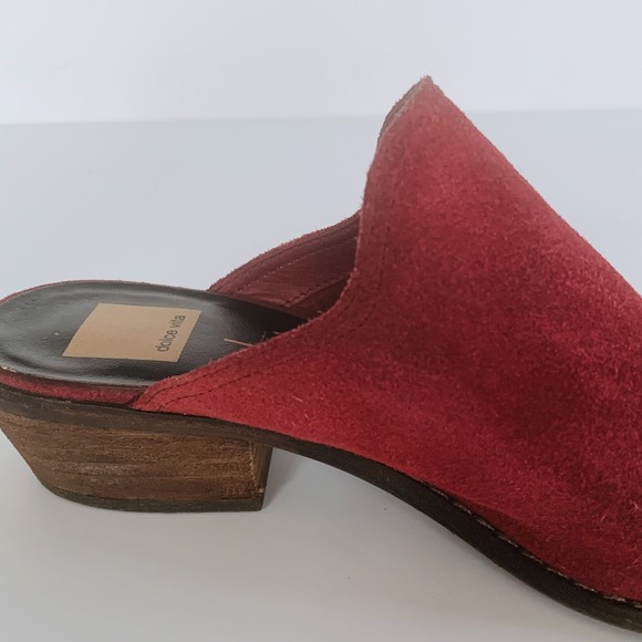Dolce Vita Saige Red Suede Mules Block Heel Sz 7.5 Pointed Closed Toe - Picture 6 of 9